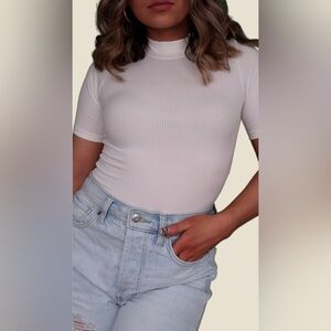 White Ribbed Mock Neck bodysuit